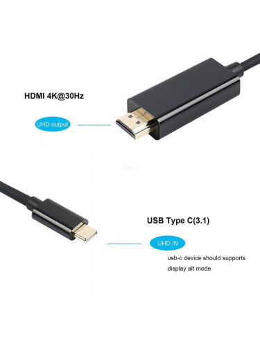 Кабель-адаптер USB 3.1 Type-Cm --> HDMI A(m) 3840x2160@30Hz, 1.8m VCOM <CU423C> (1/75) (CU423C-1.8M) фото 3
