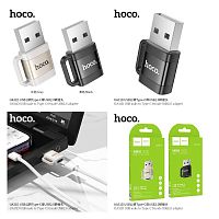 Переходник USB(m) - Type-C(f) HOCO UA31D, пластик, OTG, USB2.0, цвет: серый (1/46/276) (6942007628150)