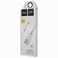 Кабель USB - микро USB HOCO X5 Bamboo, 1.0м, плоский, 2.1A, силикон, цвет: белый (1/30/300) (6957531040071)