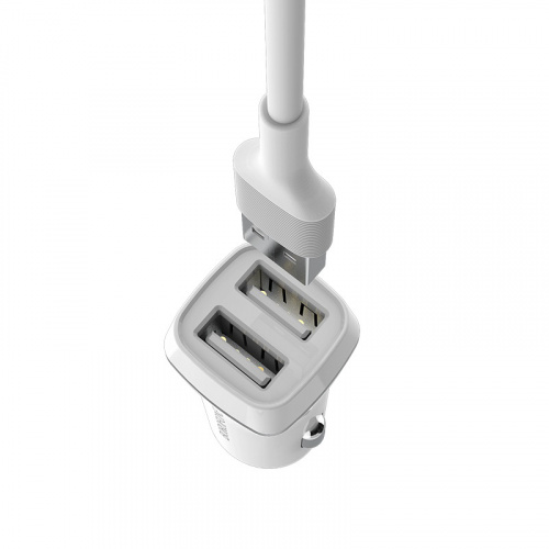 Блок питания автомобильный 2 USB Borofone, JoyRoad, BZ2, 2400mA, пластик, с кабелем Type-C, цвет: белый (6957531081944) фото 5