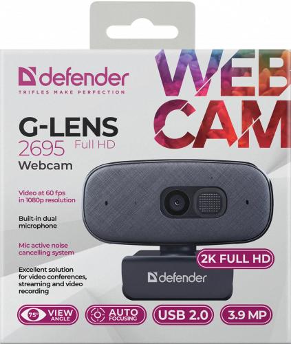 Веб-камера DEFENDER G-lens 2695 FullHD 2K 1520p, 3.9МП, черный (1/30) (63195) фото 4