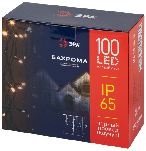 Гирлянда светодиодная ЭРА уличная ERAPS-BZ1 новогодняя бахрома 2*0,7 м желтая 100 LED IP65 220 В (1/10) (Б0060545) фото 7