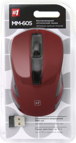 Беспроводная мышь DEFENDER MM-605, 3 кнопки,1200dpi, USB, красный (1/40) (52605) фото 9