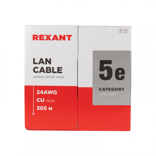 Кабель витая пара U/UTP, CAT 5e, ZH нг(А)-HF, 4PR, 24AWG, OUTDOOR, SOLID, черный, 305 м, REXANT (1/2) (01-0065) фото 3