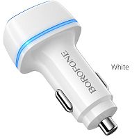 Блок питания автомобильный 2 USB Borofone BZ14, Max, 2400mA, пластик, светодиодный, цвет: белый (6931474735911)