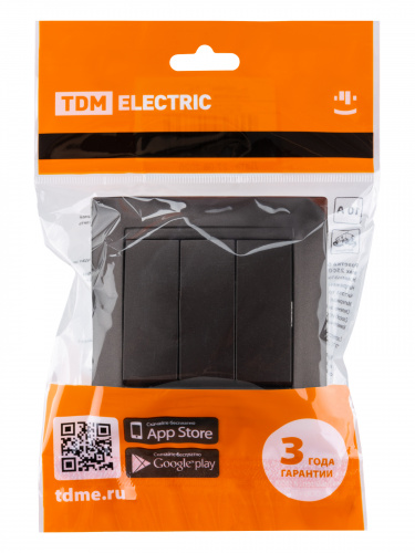 Выключатель 3-х кл. 10А шоколад , с/у, "Лама" (10/120) TDM (SQ1815-0503) фото 2
