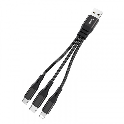 Кабель USB - 8 pin, Type-C, микро USB HOCO X47 HARBOR, 0,25м, круглый, 2.4A, ткань, алюминий, 3 в 1, цвет: чёрный (1/31/310) (6931474727398) фото 3