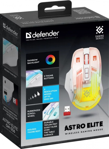 Беспроводная игровая мышь DEFENDER Astro Elite GM-056 белый,7кн,2.4G,3200dpi,500мАч (1/60) (52056) фото 3