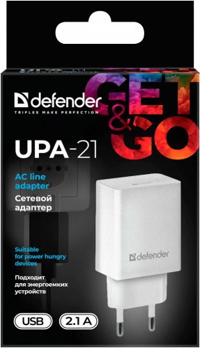 Адаптер сетевой Defender UPA-21, белый, 1xUSB, 5V/2.1А (1/50) (83571) фото 9