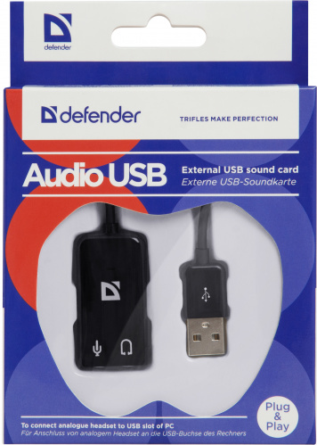 Переходник DEFENDER для гарнитуры Audio USB Переходник 2х3.5мм jack ->USB (1/50/400) (63002) фото 7