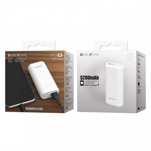Мобильный аккумулятор Аккумулятор внешний Borofone BT2 FullPower, 5200mAh, пластик, 1 USB выход, 2.0A, цвет: белый(1/54) (6957531082828) фото 6