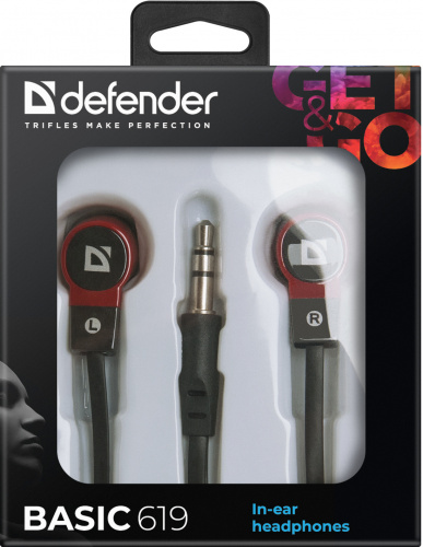 Проводные внутриканальные наушники DEFENDER Basic 619 вакуумные, шнур 1.1 м, черные/красные (1/50) (63619) фото 7