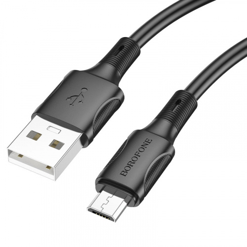 Кабель USB - микро USB Borofone BX80, 1.0м, круглый, 2.4A, силикон, цвет: чёрный (1/33/330) (6974443385205)