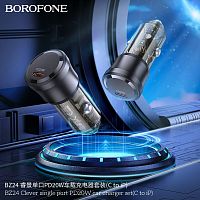 Блок питания автомобильный 1 Type-C Borofone BZ24 Clever, пластик, PD20Вт, QC3.0, цвет: чёрный (1/98/392) (6941991106934)