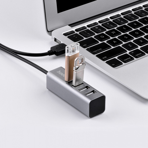 USB-концентратор HOCO HB1, 4 гнезда, 1 USB выход, цвет: серый (1/12/120) (6957531038139) фото 5