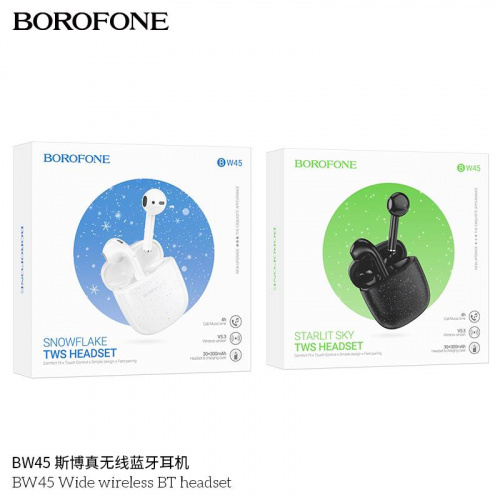 Наушники внутриканальные Borofone BW45 Wide, пластик, bluetooth 5.3, микрофон, цвет: белый (1/22/132) (6941991105777)