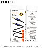 Кабель AUX, Jack 3,5mm(m) - Jack 3,5mm(m) Borofone BL20 True, 1.0м, круглый, силикон, цвет: черный (1/360) (6941991114373)