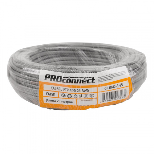 Кабель FTP PROconnect 4PR 24AWG, CCA, CAT5e, PVC, серый, бухта 25 м (1/20) (01-0142-3-25) фото 2