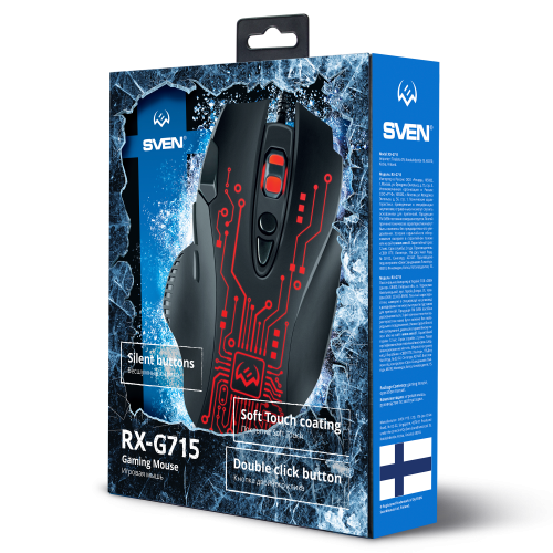 Мышь проводная игровая SVEN RX-G715 (7+1кл., бесш. кл., 1200-3200 DPI, SoftTouch, подсветка, игров. упак), черный (1/20) (SV-019938) фото 5