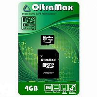 Карта памяти MicroSD  4GB  OltraMax Class 10 + SD адаптер (OM004GCSDHC10-AD)