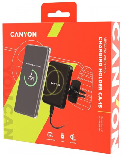 Автомобильный держатель и зарядный адаптер MegaFix Canyon C-15, порт USB type-C, чёрный (1/48) (CNE-CCA15B) фото 2