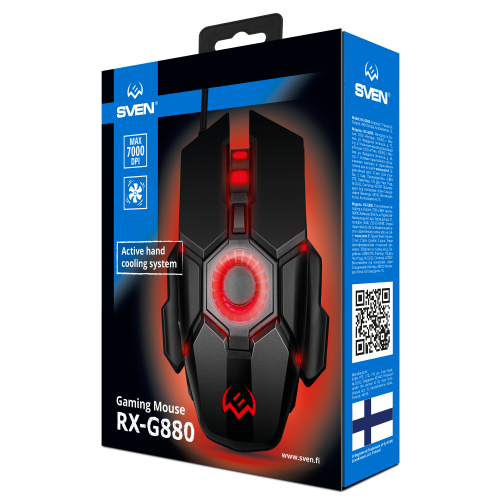 Мышь проводная игровая SVEN RX-G880 (6+1кл. 400-7000 DPI, ПО, вентилятор, подсветка, игров. упак), черно-красный (1/20) (SV-021054) фото 2