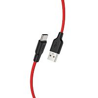 Кабель USB - Type-C HOCO X21 Plus, 2.0м, круглый, 2.4A, силикон, цвет: красный, чёрная вставка (1/28/168) (6931474713896)