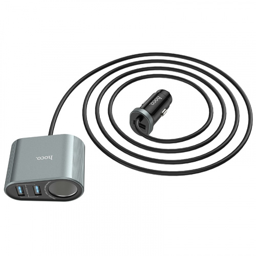 Блок питания автомобильный 3 USB HOCO Z35A Companheiro, 2400mAh, LED, кабель 1.2м, серый (6931474724427) фото 2