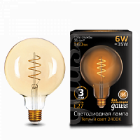 Лампа светодиодная GAUSS Filament G125 6W 360lm 2400К Е27 golden flexible 1/20 (158802008)