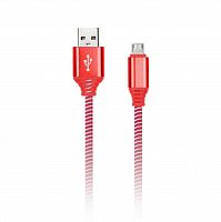 Дата-кабель Smartbuy MicroUSB кабель в нейлон. оплетке Socks, 1 м., <2А, красн.(iK-12NS red)