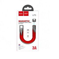 Кабель USB - микро USB HOCO U75, Blaze magnetic, 1.2м, круглый, 3.0A, нейлон, магнитный, с индикатором, цвет: красный(1/20/200) (6931474716194)
