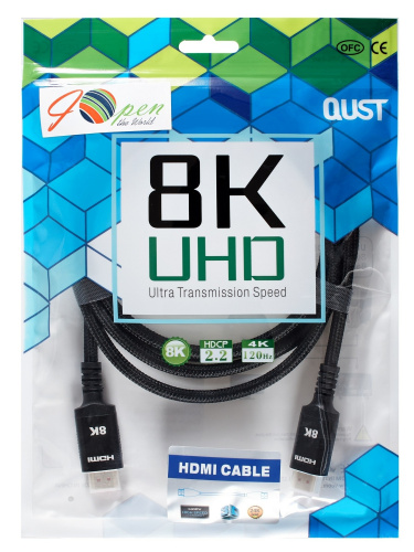 Кабель HDMI 19M/M,ver. 2.1 8KX60Hz (Econom) оплетка 2m iOpen <ACG859B-2.0> (1/40) фото 2