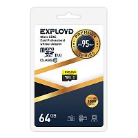 Карта памяти MicroSD  64GB  Exployd Class 10 Premium UHS-I U3 (95 Mb/s) без адаптера (EX064GCSDXC10UHS-1-ElU3 w)