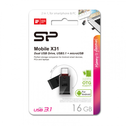 Флеш-накопитель USB 3.2  16GB  Silicon Power  Mobile X31 + Micro-USB, OTG, чёрный (SP016GBUF3X31V1K) фото 14