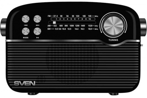 Радиоприёмник SVEN АС SRP-500 (3 Вт,Bluetooth, FM/AM/SW, USB, microSD, AUX,  встроенный аккумулятор), черный (1/24) (SV-020415) фото 5