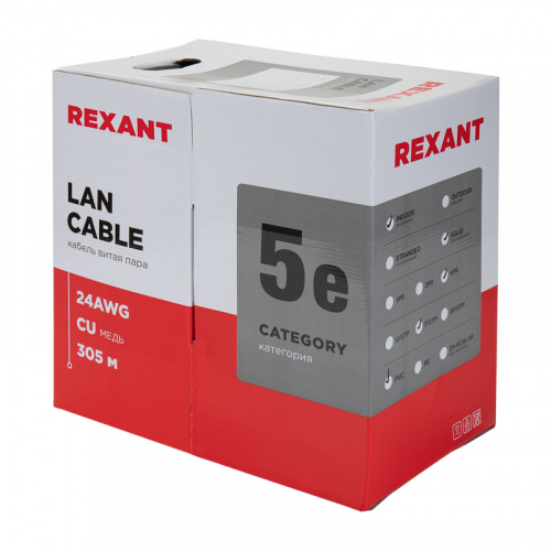 Кабель витая пара REXANT FTP 4PR 24AWG, CAT5e (бухта 305 м) (1/2) (01-0143) фото 6