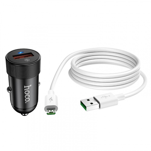 Блок питания автомобильный 1 USB HOCO Z32A Flash power, 4000mA, QC3.0, кабель Micro-USB, металл, черный (6931474717795) фото 3