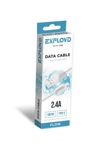 Дата-кабель/Exployd/USB - TYPE-C/круглый/силикон/белый/1М/2.4A/Flow/EX-K-1298