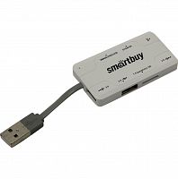 Картридер + Хаб Smartbuy 750, USB 2.0 3 порта+SD/microSD/MS/M2 Combo (SBRH-750-W), белый (1/5)