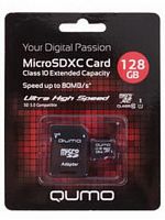 Карта памяти MicroSD  128GB  Qumo Class 10  UHS-I + SD адаптер (QM128GMICSDXC10U1)