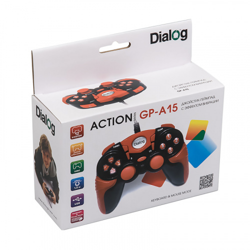 Проводной геймпад DIALOG Action GP-A15, 12 кн., вибрация, USB, черный/красный (1/4/60) фото 3