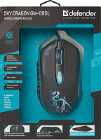 Мышь проводная игровая DEFENDER Sky Dragon GM-090L, USB, 6 кнопок, черный (52090)