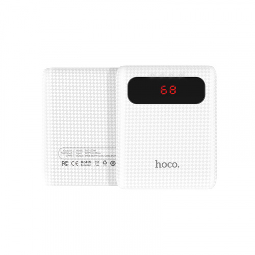 Мобильный аккумулятор Аккумулятор внешний HOCO B20, 10000mAh, 2 USB выхода 2.1A, Micro-USB вход 2A, двойной фонарик, дисплей, LED индикатор, пластик, белый (1/60) (6957531049630) фото 2