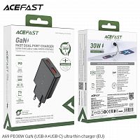 Блок питания сетевой 1 USB, 1 Type-C ACEFAST A69, PD30Вт, QC3.0, цвет: чёрный (1/24/192) (6974316282709)