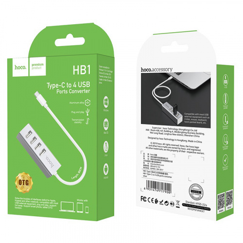 HUB Type-C HOCO HB1, на 4 порта USB 2.0, серебряный (6931474717900) фото 6