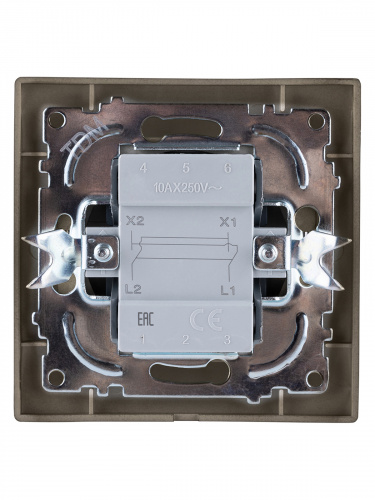 Перекрестный выключатель 1-кл. 10А шоколад "Лама" (1/10/120) TDM (SQ1815-0536) фото 4