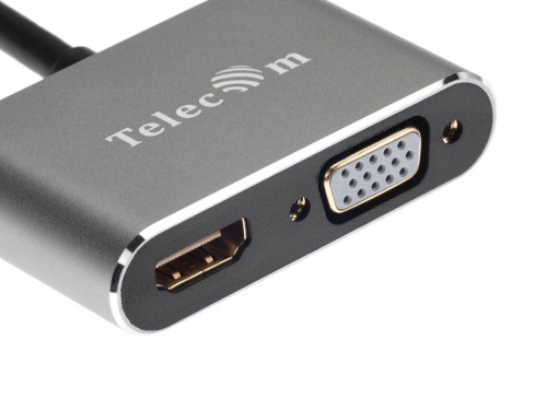 Кабель-концентратор  USB3.1 Type-Cm --> HDMI (f)+VGA(f), Alum Grey 4K@30 Hz,Telecom<TUC050> фото 3