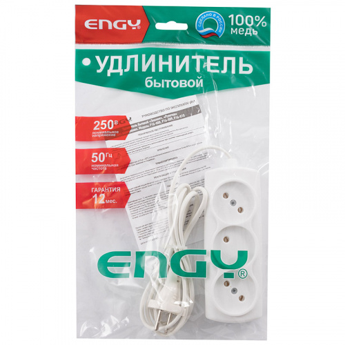 Удлинитель ENGY "Эконом" 1,7м/3роз. (ШВВП 2х0,75) (1/60) (186711) фото 2