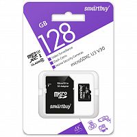 Карта памяти MicroSD  128GB  Smart Buy Class 10 UHS-I V10 для видеонаблюдения + SD адаптер (SB128GBSDCCTV)