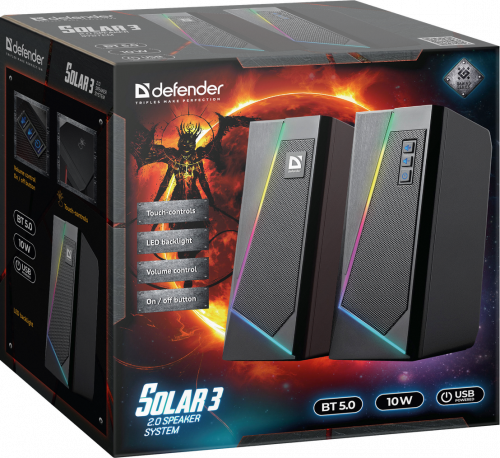 Акустическая 2.0 система DEFENDER Solar 3 10Вт, BT/Light питание от USB (1/18) (65103) фото 2